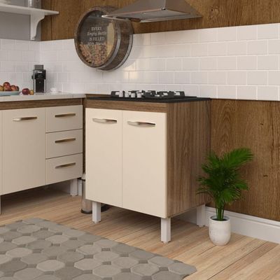 Balcão Armário De Cozinha Fran Para Fogão Cooktop 4 Bocas Mobília Decor Savana Off White