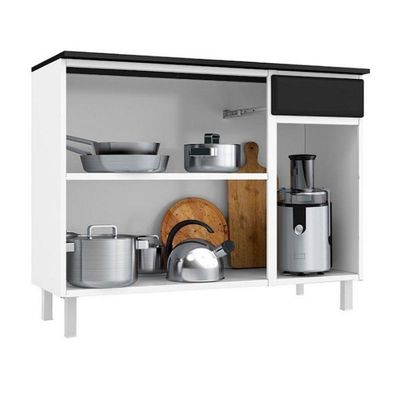 Balcão Triplo Smart Rubi 1 Gaveta Com Tampo 15mm Preto