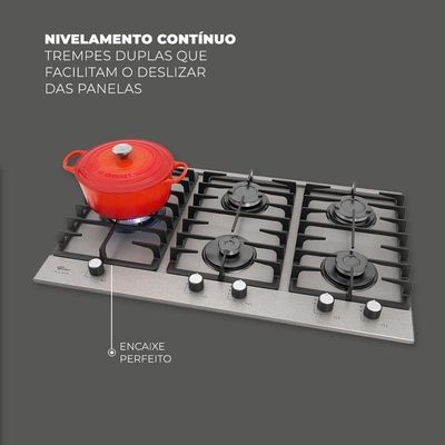 Fogão Cooktop A Gás Fischer 5 Bocas Tripla Chama Platinium Prime Bivolt