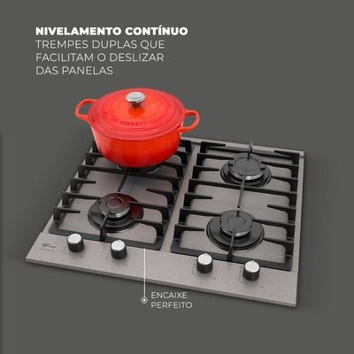 Fogão Cooktop A Gás Fischer 4 Bocas Platinium Prime Bivolt