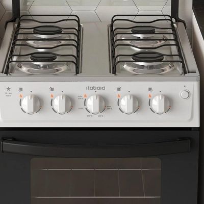 Fogão de Piso 4 Bocas Itatiaia Star New Aço Inox Acendimento Automático Branco Bivolt