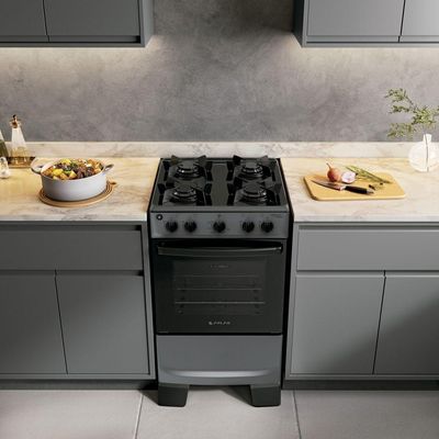 Fogão 4 Bocas Atlas Mônaco Lustro Automático Mesa De Aço Esmaltado Titanium Bivolt