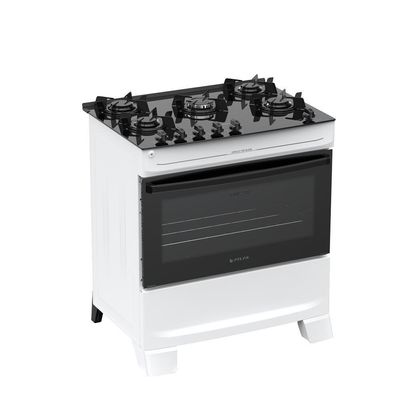 Fogão 5 Bocas Atlas Mônaco Top Glass Mesa De Vidro Branco Bivolt
