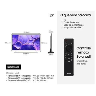 Smart TV 85 Samsung Crystal UHD 4K U8600F Preto Bivolt