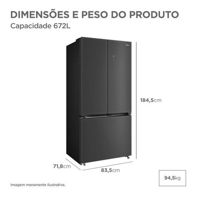 Geladeira Midea Multidoor Frost Free Inverter 672L MDRM905MMD463 Inox Bivolt