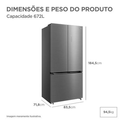 Geladeira Midea Multidoor Frost Free Inverter 672L MDRM905MMD463 Inox Bivolt