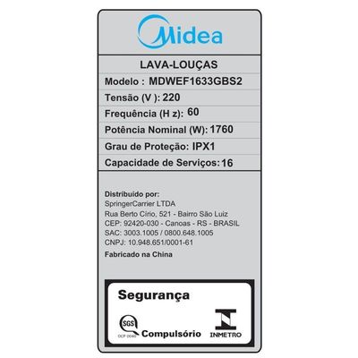 Lava-Louças 16 Serviços Black Smart Home Midea MDWEF1633GBS2 220V