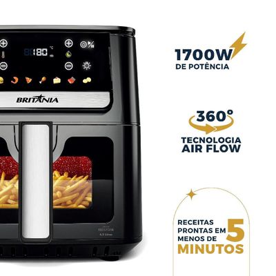 Air Fryer Britânia 6,5L Redstone Visor Glass 1700W BAF65A 220V