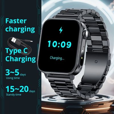 Relógio Smartwatch com Carregamento Tipo C, Função LED, Botão Rotativo Dourado