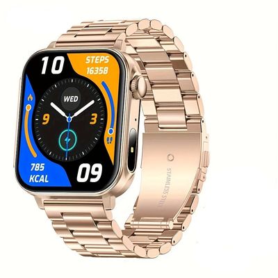 Relógio Smartwatch com Carregamento Tipo C, Função LED, Botão Rotativo Dourado