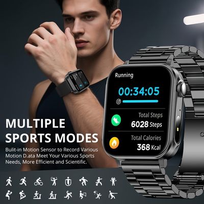 Relógio Smartwatch com Carregamento Tipo C, Função LED, Botão Rotativo Preto