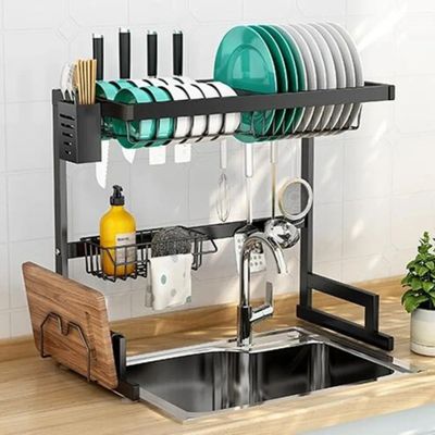 Organizador Cozinha Escorredor Louça 65cm Aço Inoxidável com Suporte Talheres Pratos Copos