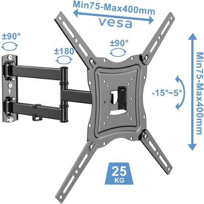 Suporte TV Parede Triarticulado 400x400 Ajuste Inclinação 90° Extensão 5-42cm