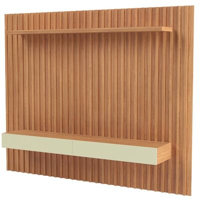 Painel Ripado Para TV 65 Pol 2 Gavetas 223cm Baraka D03 Freijó Off White - Lyam Decor