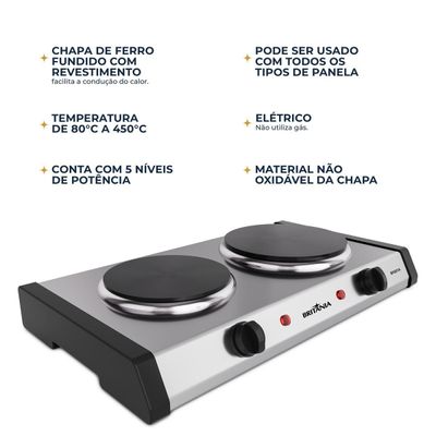 Fogão Elétrico Britânia 2 Bocas Aço Inox BFG01A 220V