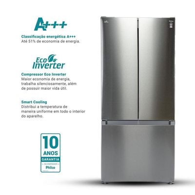 Geladeira 523L Philco Eco Inverter French Door Inox PRF53A 220V