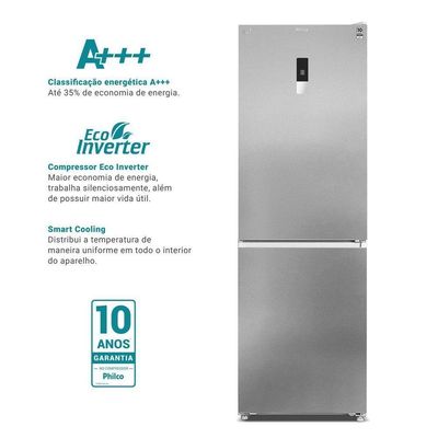 Geladeira Philco PRF45A Frost Free Inverter Duplex Inverse 458L Inox 220V
