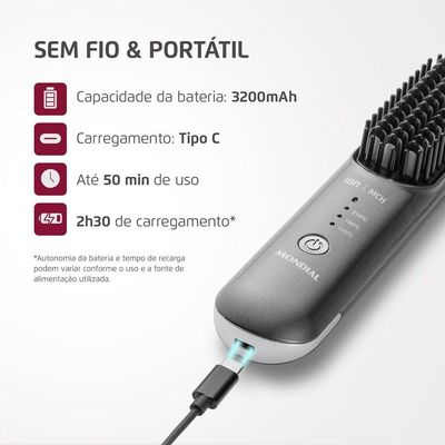 Escova Alisadora Portátil Space Shine Go Mondial Cinza Bivolt - EA-08 Bivolt
