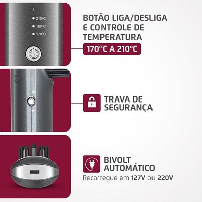 Escova Alisadora Portátil Space Shine Go Mondial Cinza Bivolt - EA-08 Bivolt