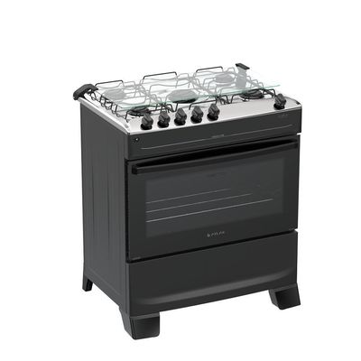 Fogão 5 Bocas Atlas Mônaco Top Automático Mesa Inox Preto Bivolt