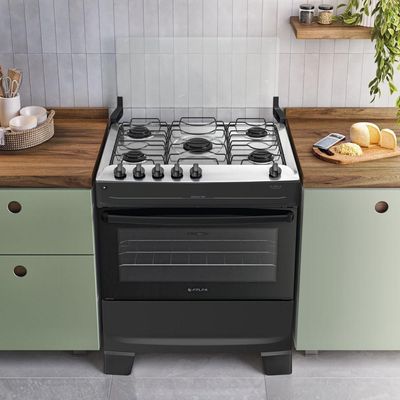 Fogão 5 Bocas Atlas Mônaco Top Automático Mesa Inox Preto Bivolt