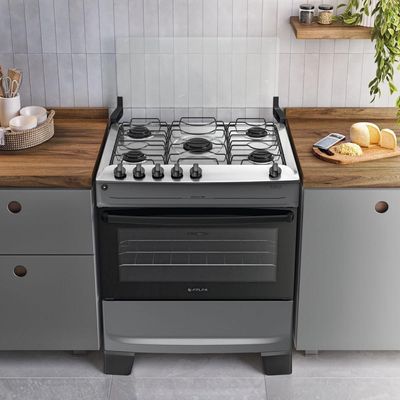 Fogão 5 Bocas Atlas Mônaco Top Automático Mesa Inox Titanium Bivolt