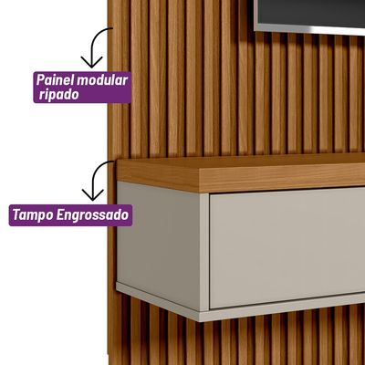Painel TV 60" 219cm Nicho Suspenso Prateleira Marisa Nature Fosco L04 - D'Rossi