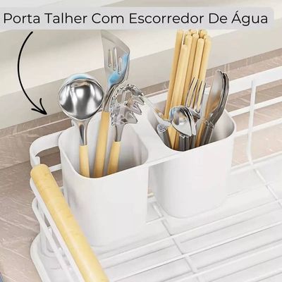 Escorredor de Louças Branco Porta Talheres Bandeja com Dreno
