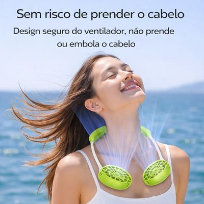 Kit Verão Conforto: Mini Ar Condicionado Portátil + Ventilador de Pescoço Rosa