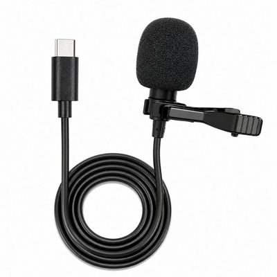 Microfone de Lapela USB Tipo C Smart Lions com Captação Nítida e Cabo 1,5M Preto