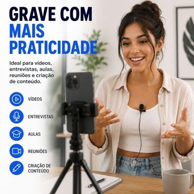 Microfone de Lapela USB Tipo C Smart Lions com Captação Nítida e Cabo 1,5M Preto