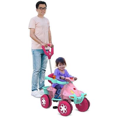 Veículo para Bebê Smart Quad Passeio e Pedal Haste Direcionável Rosa Bandeirante