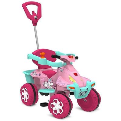 Veículo para Bebê Smart Quad Passeio e Pedal Haste Direcionável Rosa Bandeirante