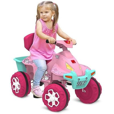 Veículo para Bebê Smart Quad Passeio e Pedal Haste Direcionável Rosa Bandeirante