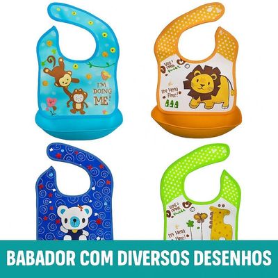 Babador Infantil Avental com Coletor de Migalhas em Silicone Impermeável e Ajustável Smart Lions