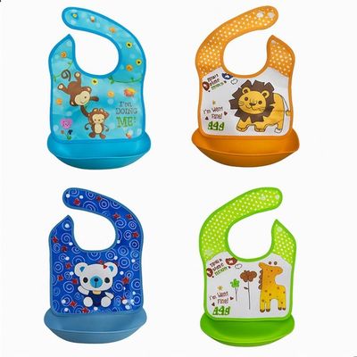 Babador Infantil Avental com Coletor de Migalhas em Silicone Impermeável e Ajustável Smart Lions