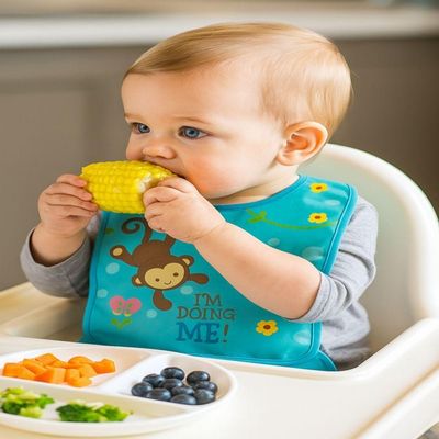Babador Infantil Avental com Coletor de Migalhas em Silicone Impermeável e Ajustável Smart Lions