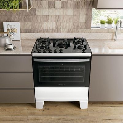 Fogão 5 Bocas Atlas Agile Up Glass Automático Mesa De Vidro Branco Bivolt