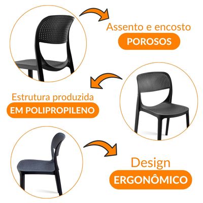 Conjunto com 2 Cadeiras Zoe Preta em Polipropileno Moderna Mobília Preto
