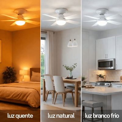 Ventilador de Teto Silencioso 6 Pás Lâmpada 60W 3000K-6500K