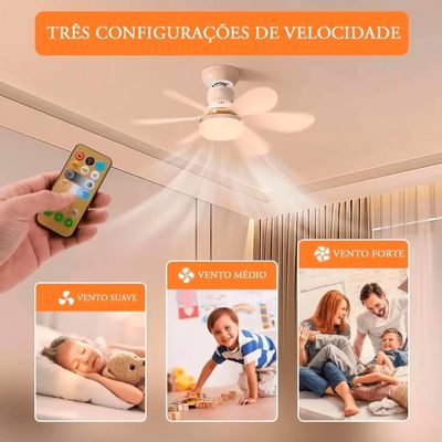 Ventilador de Teto Silencioso 6 Pás Lâmpada 60W 3000K-6500K