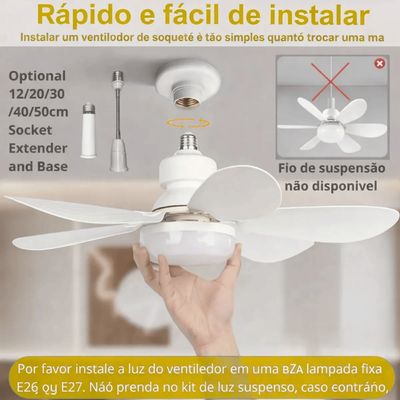 Ventilador de Teto Silencioso 6 Pás Lâmpada 60W 3000K-6500K