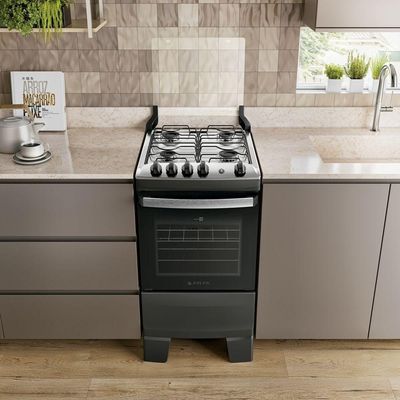 Fogão 4 Bocas Atlas Agile Up Automático Mesa Inox Preto Bivolt