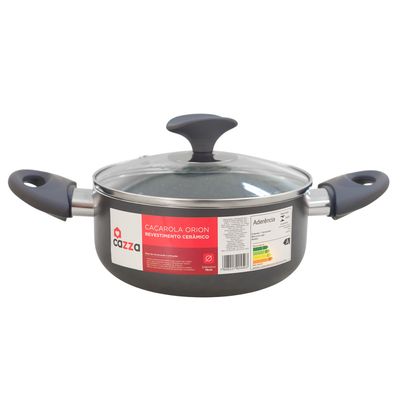 Caçarola 18cm Cerâmica Tampa de Vidro CV202378 Cazza Cinza