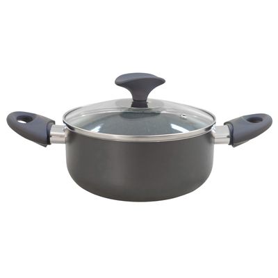 Caçarola 18cm Cerâmica Tampa de Vidro CV202378 Cazza Cinza