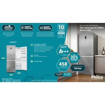 Geladeira Duplex Philco 458L Frost Free Eco Inverter PRF45A Inox 110V