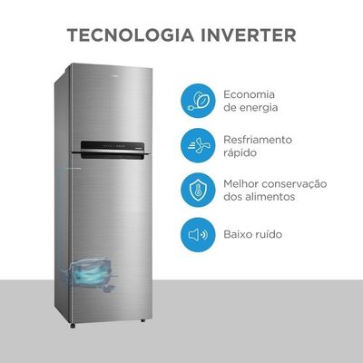 Geladeira Midea Duplex Frost Free Inverter 425L RT572 Inox Bivolt