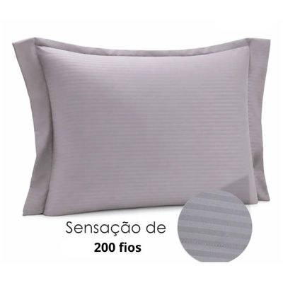 Jogo 4 Fronhas Travesseiro Cinza 50x70cm Brisa Lyor 200 Fios Listrada com Abas Cama Casal
