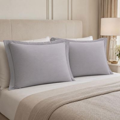 Jogo 4 Fronhas Travesseiro Cinza 50x70cm Brisa Lyor 200 Fios Listrada com Abas Cama Casal
