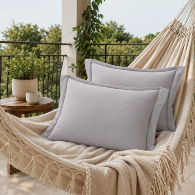 Jogo 4 Fronhas Travesseiro Cinza 50x70cm Brisa Lyor 200 Fios Listrada com Abas Cama Casal
